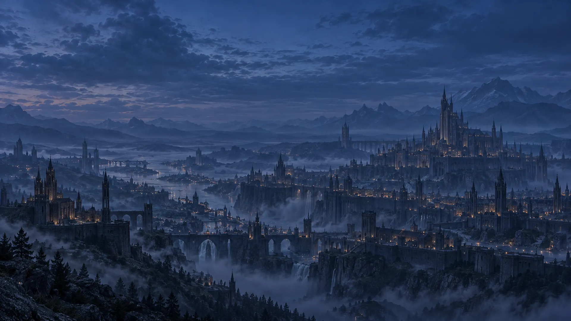 Lineage II fortress city at dusk
